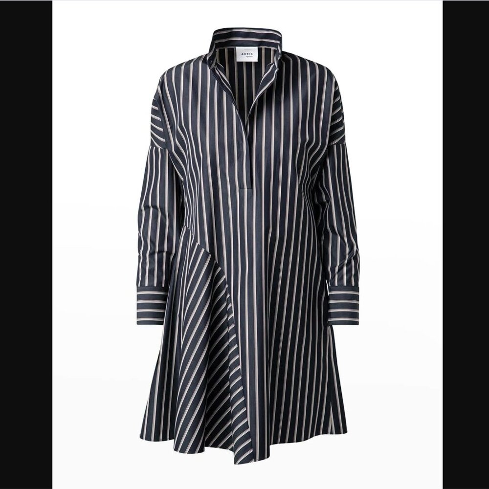 AKRIS PUNTO Womens US Size 14 XL | Striped Draped Insert Shirtdress Dress $990